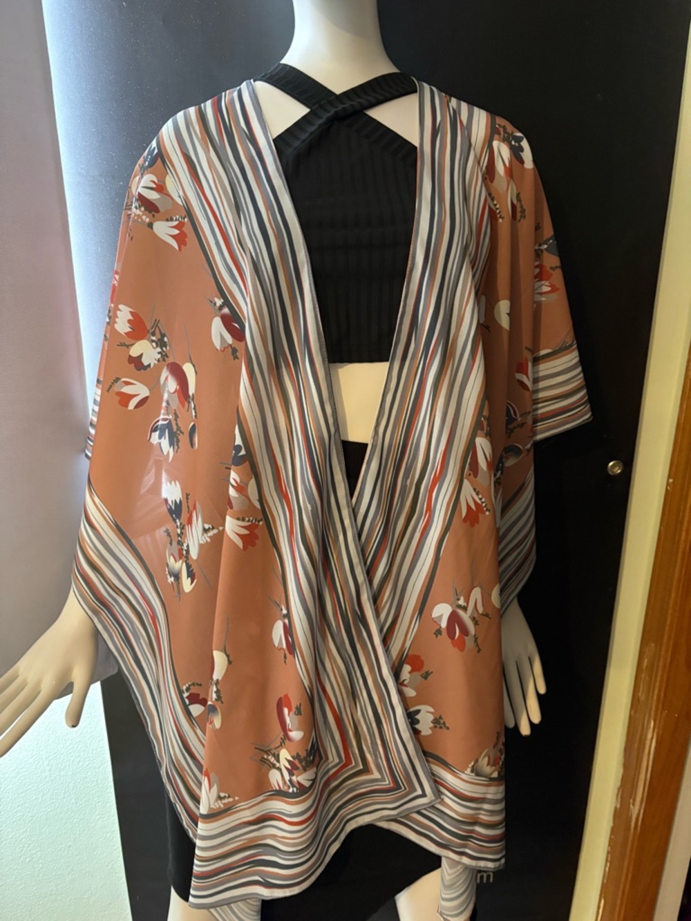 Cejon Rust Floral Stripe Kimono Wrap